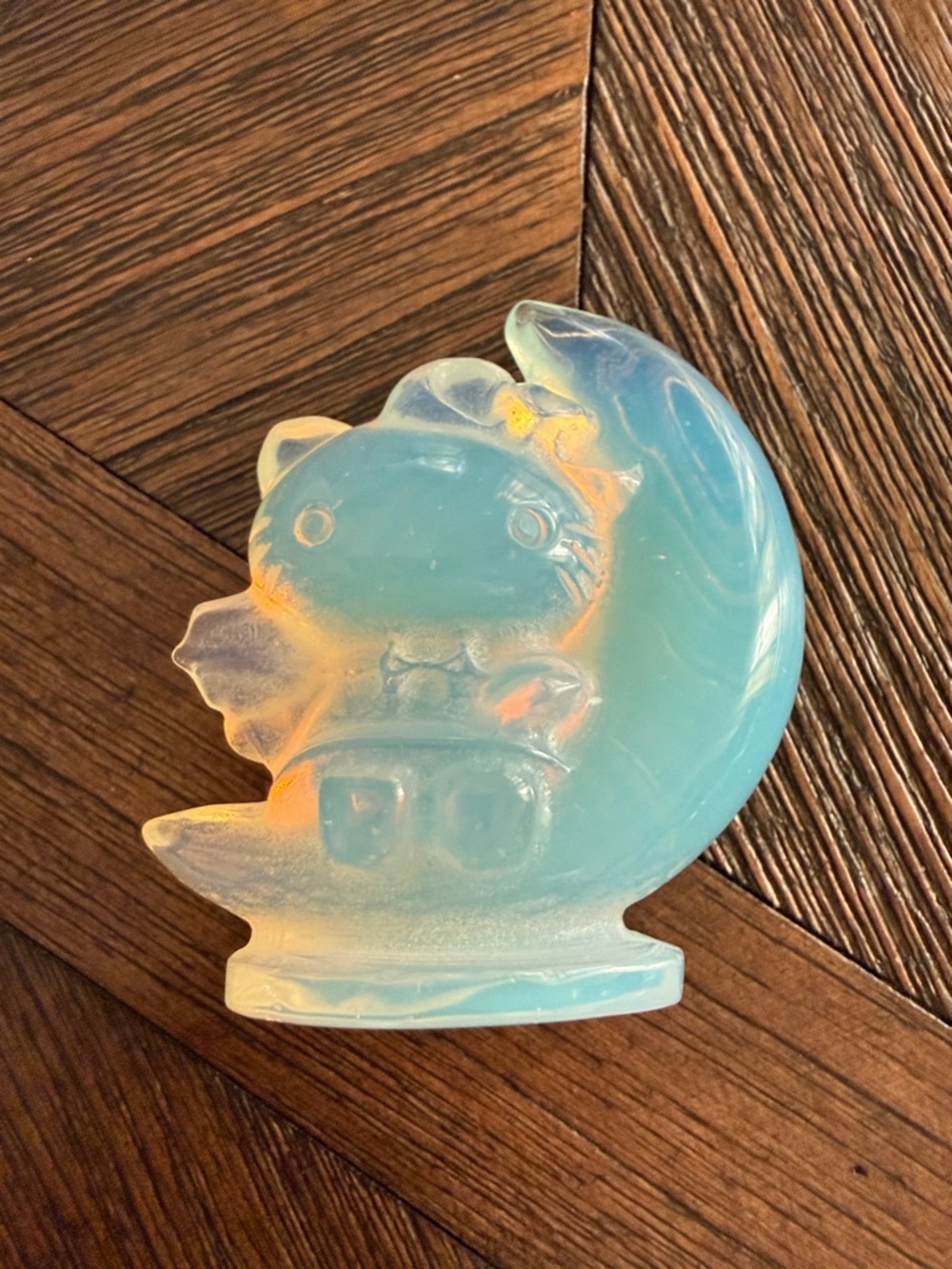 Hello Kitty on Crescent Moon Opalite Crystal Carving Collectible Figurine